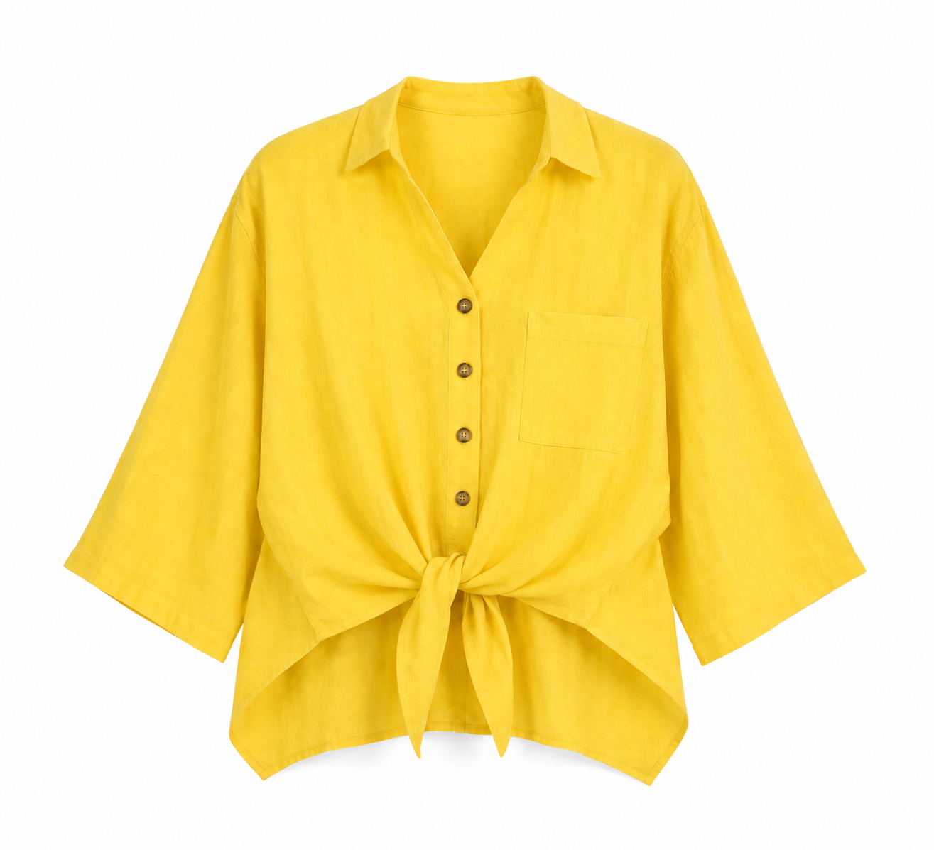 %100 Natural Linen Tie-Front Linen Shirt