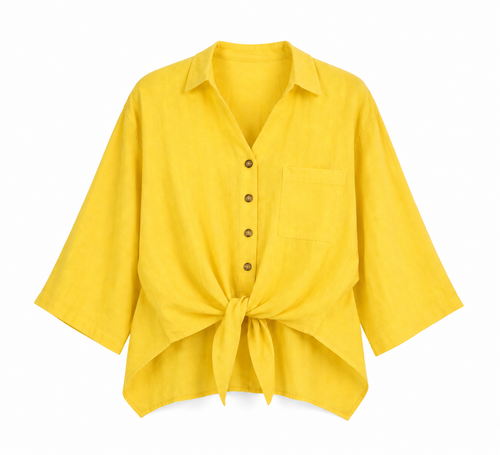 %100 Natural Linen Tie-Front Linen Shirt